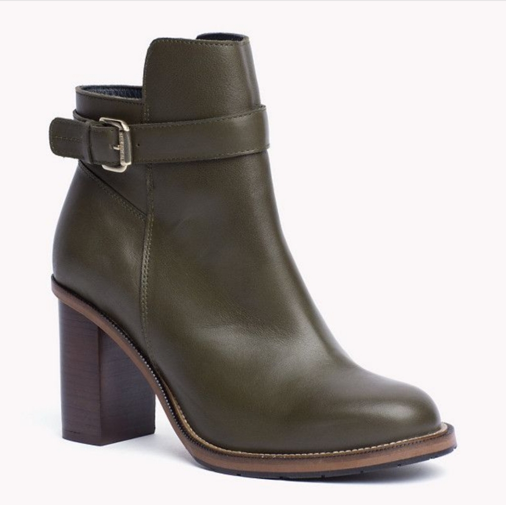 Tommy Hilfiger Army Green Leather Hillary Boots
